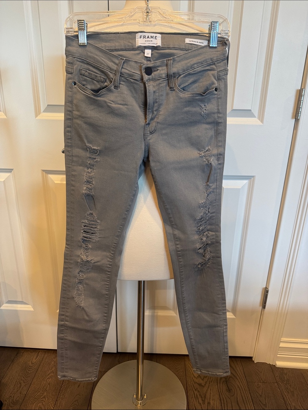 Frame Denim Grey Distressed Skinny Jeans